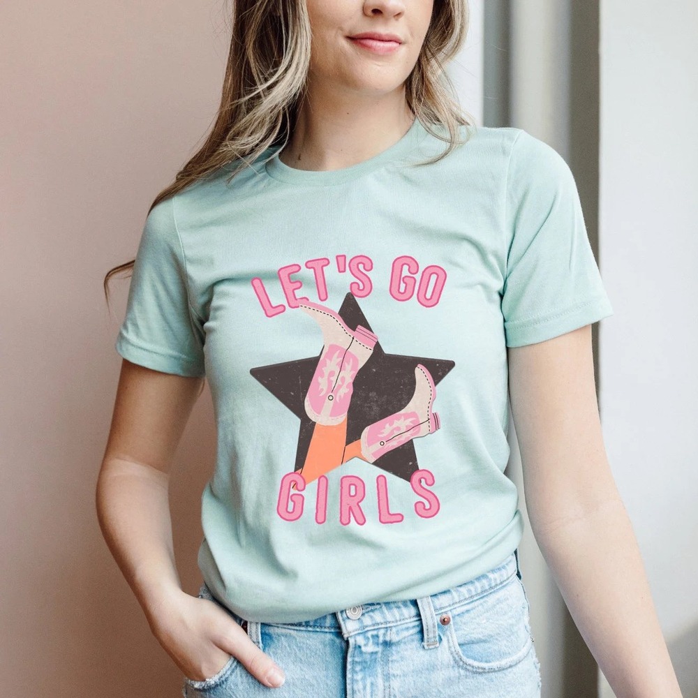 Lets Go Girls Graphic Tee Mint Green‎ Teal XL Coastal Cowgirl Nashville Western
